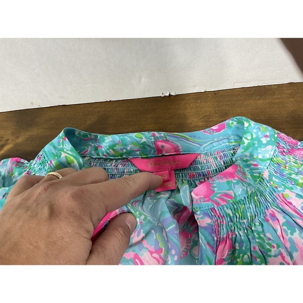 Lilly Pulitzer DAKOTA Top Blouse Amalfi Blue Fishes - Size XS - $128 - Picture 4 of 10